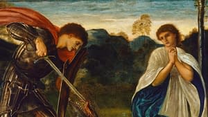 St George killing the dragon in supposedly medieval dress