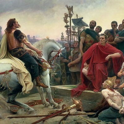 A depiction from pre-Frankish times: Gauls surrendering before Caesar