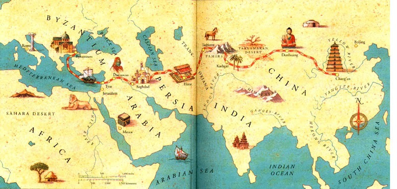 Old map of the Medieval Silk Road