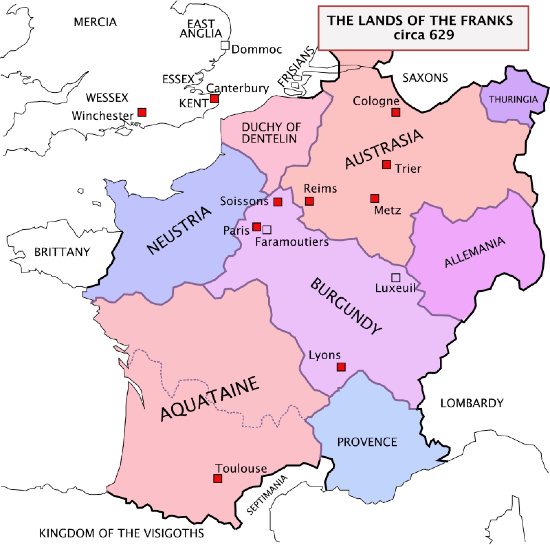Frankish dominions in 629 CE