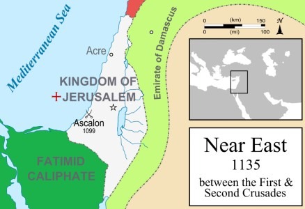 A map of the Crusader states, showing the Kingdom of Jerusalem