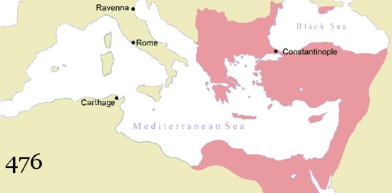 Map of the Byzantine Empire after the Fall of Rome