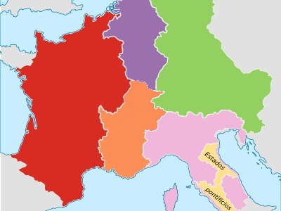 Map of the divisions of the Frankish Empire, showing Burgundy resurfacing