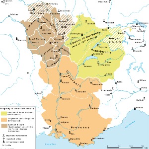 A map of Upper and Lower Burgundy as well as the separate Duchy of Burgundy