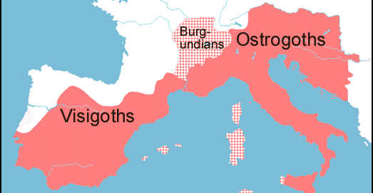 Map showing the Visigothic and Ostrogothic kingdoms