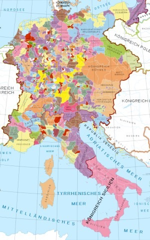 Map of the Holy Roman Empire during the 13th century CE