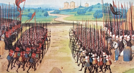The Battle of Agincourt, between French and English armies