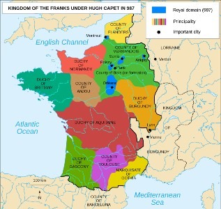 Map of the Kingdom of France under Hugh Capet