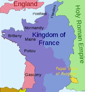 Map of Guyenne and Brittany at the start of the Hundred Years' War