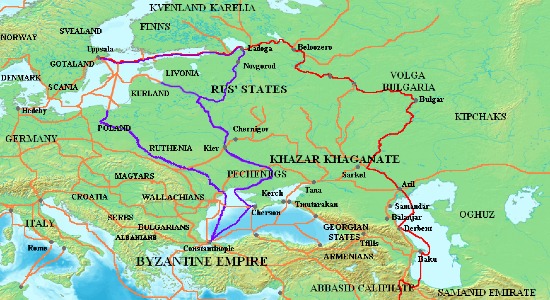 Map of the trade routes the Rus' controlled