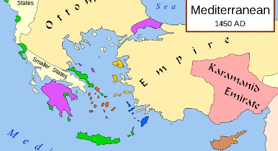 Map of the Eastern Mediterranean, with the Hospitaller island of Rhodes