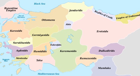 Map of Seljuq Anatolia, showing Smyrna under Aydınid control