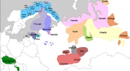 Map of the spread of Uralic or Finno-Ugric languages
