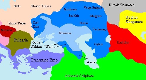 A map of the Abbasid Caliphate in relation to the Khazars and Byzantines