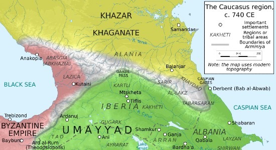 The Caucasus region during the wars between Khazars and Arabs