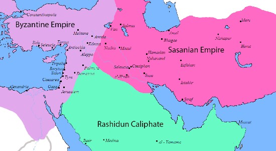 The Sasanid Empire had to deal with the rising Rashidun Caliphate just after it had fought the Byzantines for 25 years