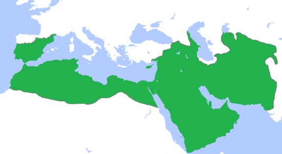 Map of the greatest extent of the Umayyad Caliphate