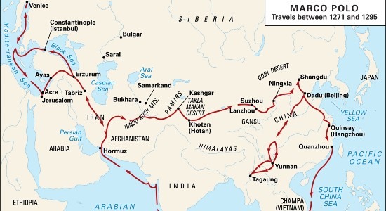 A map of the voyage undertaken by Marco Polo