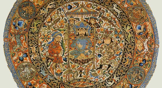 A medieval Persian artwork, showing the rich fabrics at the artisan's disposal