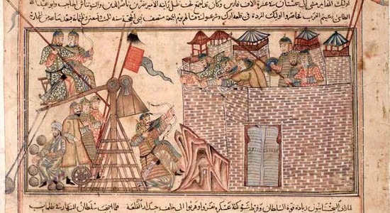 The Mongol Empire attacking a city