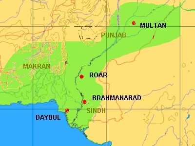 Map of the early Islamic (Umayyad) conquest of Sindh and Punjab