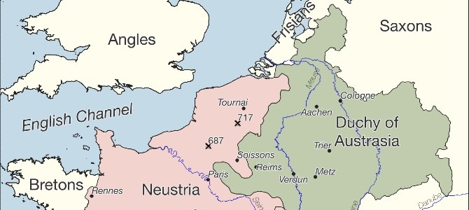 Map of the Frankish Empire around 714 CE