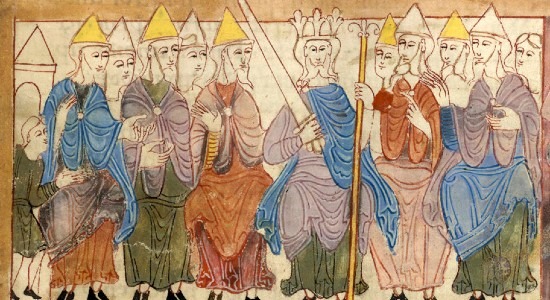 An Anglo-Saxon king with his witan