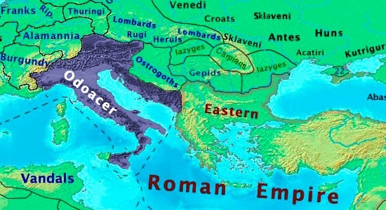 Map of Italy under Odoacer, 480 CE