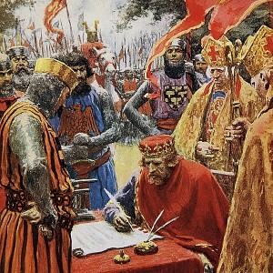John reluctantly signs the Magna Carta