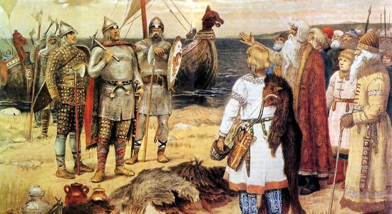 A meeting between Varangians and Slavs