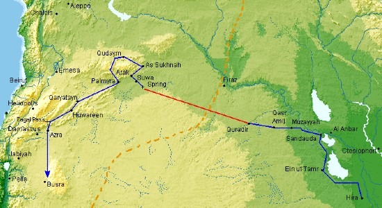 Map of Khalid ibn al-Walid's desert march