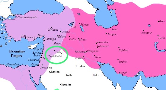 Map of the Byzantine and Persian Empires around 600 CE