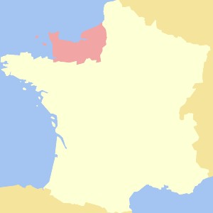 Map of Normandy, superimposed on modern France
