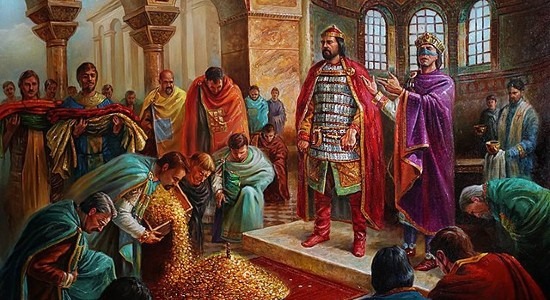 Emperor Justinian II repaying khan Terval