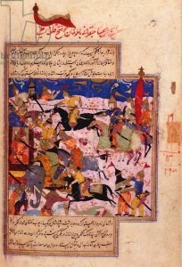 Medieval artwork depicting Timur defeating the Delhi Sultanate