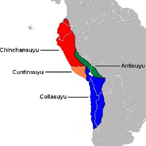 Map of the Inca Empire, showing the four federal quarters