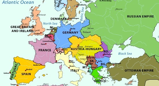 Map of Europe in 1914 CE