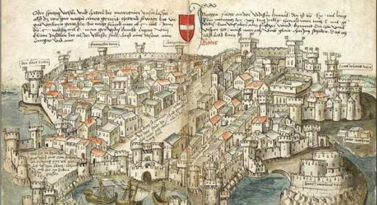 15th-century art showing the city of Rhodes