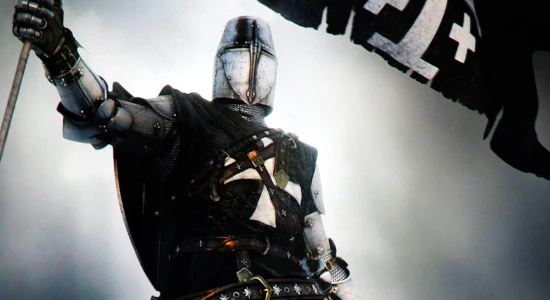 A Hospitaller Knight in black-and-white armor
