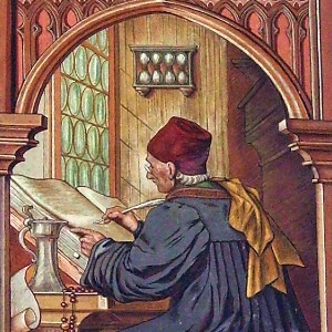 A monk copying a manuscript